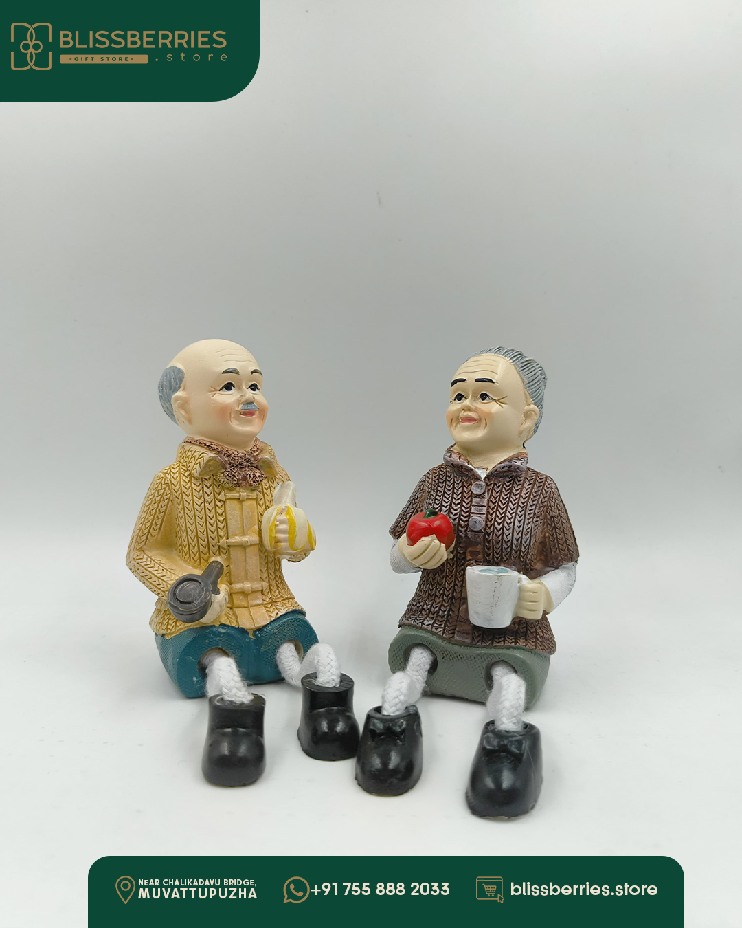 Decorative Shelf Sitter Figurines, Elderly Couple with Fruit, Home Decor