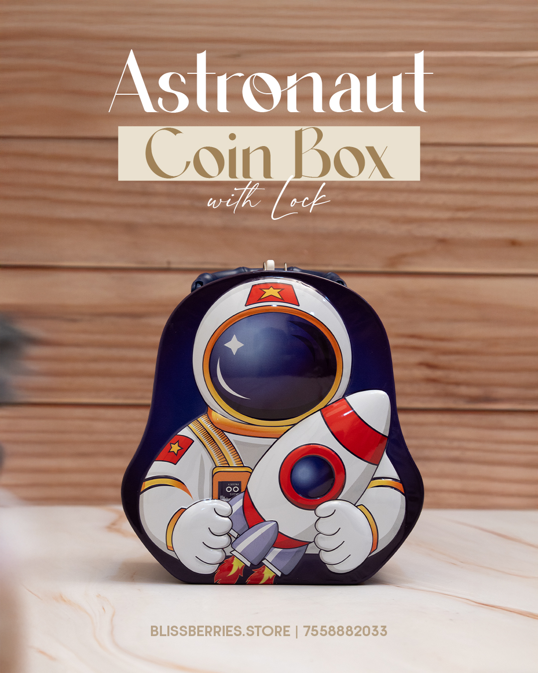 Astronaut Coin Bank with Lock | Space-Themed Piggy Bank for Kids | Fun Money Box Gift Idea