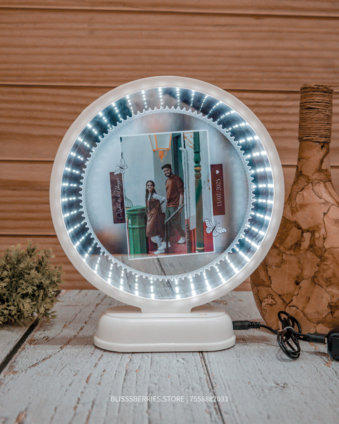 Custom 3D Round Magic Mirror – Personalized Photo & Text | LED Light Gift for Loved Ones