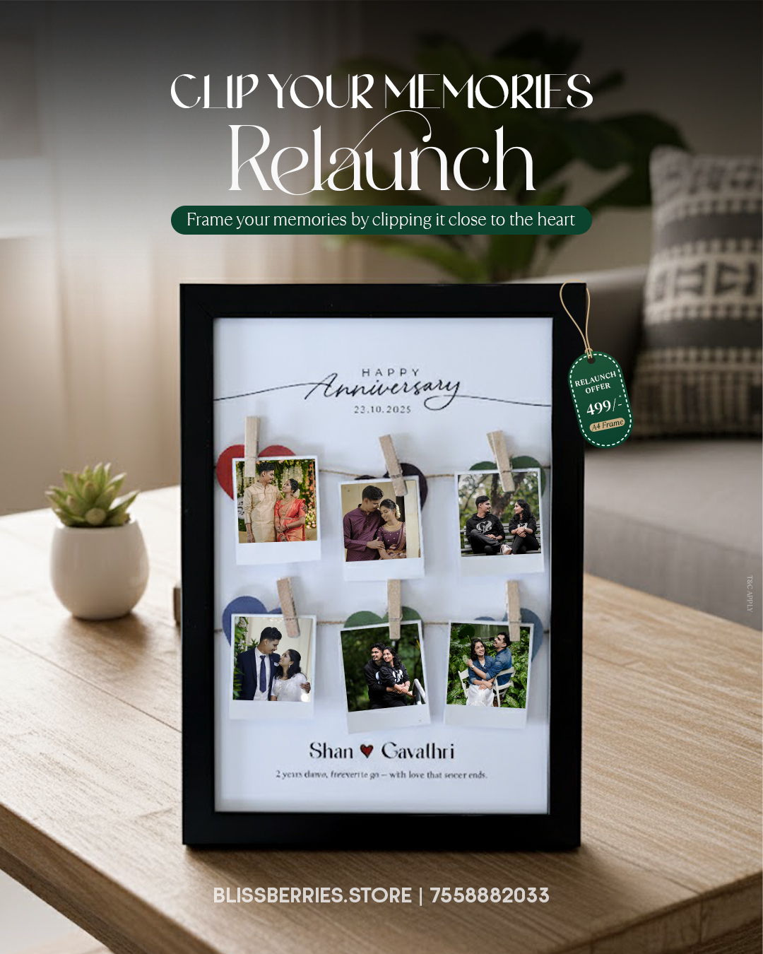 Personalized Clip Your Memories Frame – Photo Clip Frame with Wooden Clips - Customizable Memory Display Gift